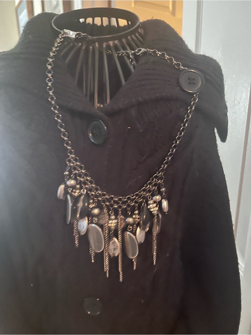 Statement Black and Silver Dangle Necklace - Unbranded. Jewelry not included.